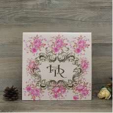 Floral Wedding Invitation Card Foil Printing Customized Half Fold Invitation 